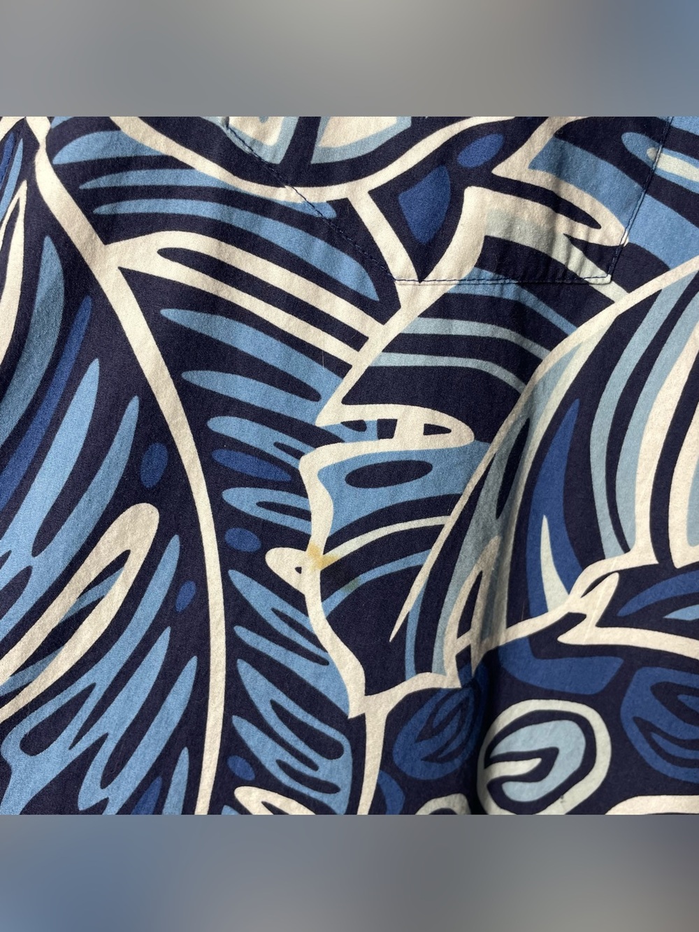 Rix Men’s Blue White Ulu Breadfruit Palm Print Button Up Collared Aloha Hawaiian - Picture 10 of 15